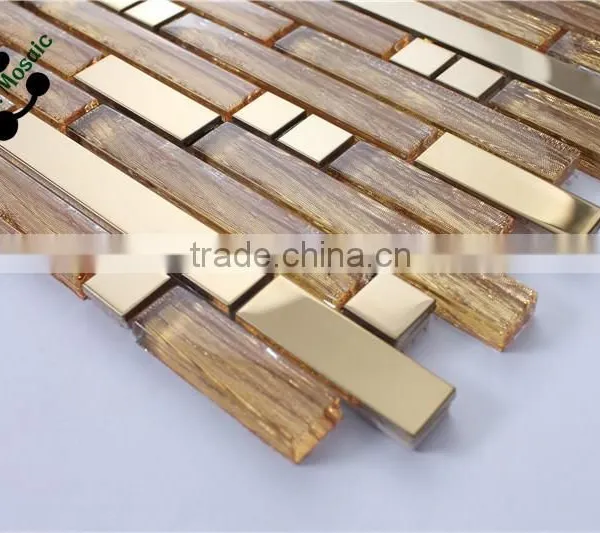 SMJ01 Wall Decorative Frosted Mosaic Glass Mosaic Tile Strips Gold Color Mosaic photo-4