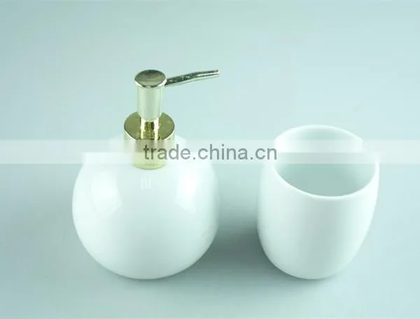 White Ceramic Bathroom Accessories Set 2 / Lotion Dispenser & Tumbler With Color Gift Box photo-5