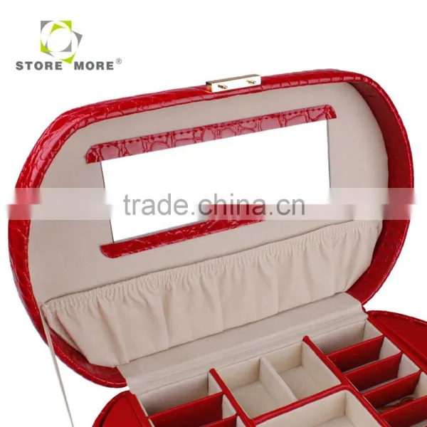 Red Faux Leather Alligator Jewelry Box Organizer Necklace Ring Display Case photo-3