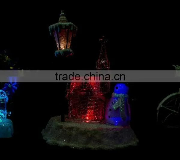 Led Acrylic Christmas Snow Church With Snowman and Tree photo-5