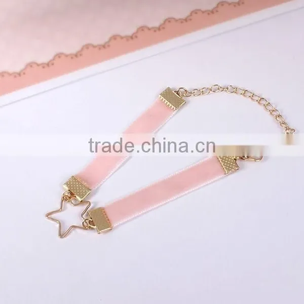 Gold Hollow Star Charm Silk Ribbon Bracelet photo-4