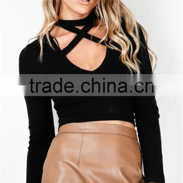 Wholesale 2017 Fashion Clothing Long Sleeve Design Women Top With v Neckline photo-3