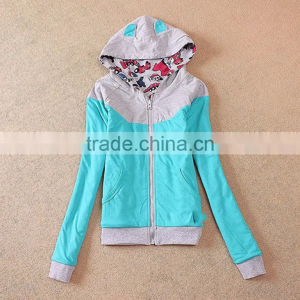 French Terry Autumn Women Girl Hoody Coat Cute Colorful Jacket Bright 2style to Choose OEM Wholesale photo-2