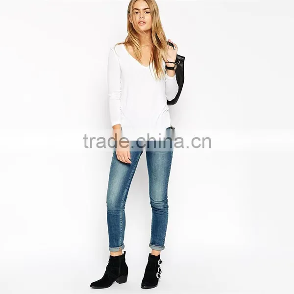 Womens Long Sleeve Plain v Neck Wholesale t Shirts photo-4