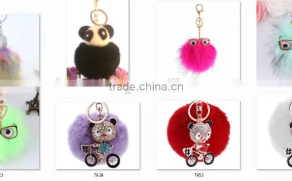 Shiny Unicorn Horse Animal Fur Pom Pom Keychain Bag Charms Unique Faux Fur Ball Bag Charms 2017 Keychain Premium Gifts photo-4