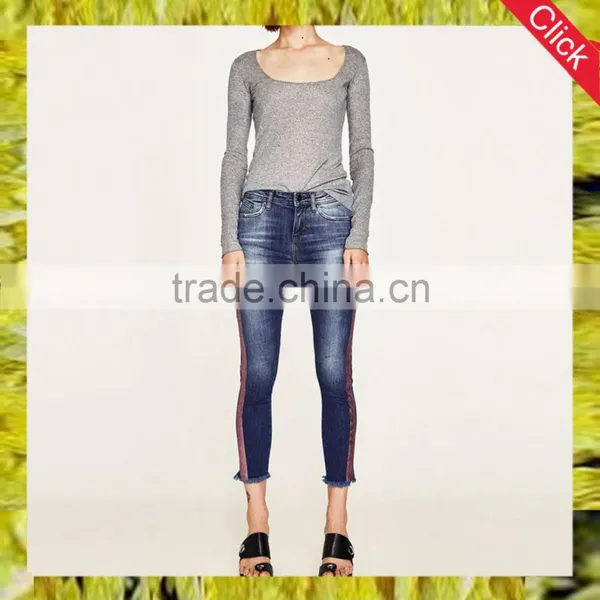 Latest Fashion Jeans With Side Stripe Women Wholesale Skinny Fit Denim New Model Jeans Pants Manufacturer