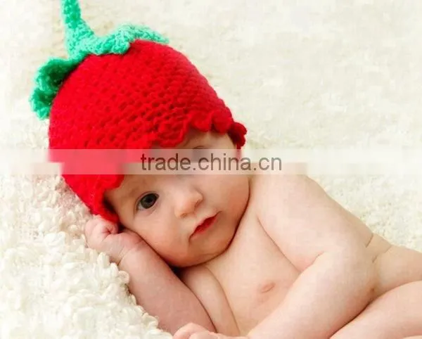 Lovely Wool Hat Crochet Baby Strawberry Hat photo-2