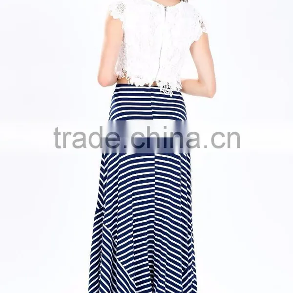 2015 Wholesale Fashion Design Women Stripe Long Skirt Asymmetrical High Waist Maxi Long Skirt for Women photo-5
