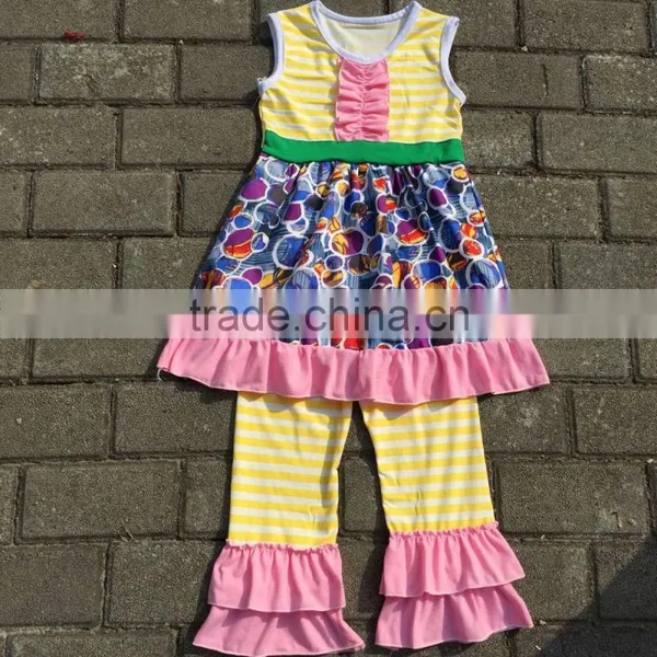 2017Lovely Comfortable Ventilation Fold Princess Lace Skirt Suit Girl Striped T-shirt Unique Kids Frock Designs Pictures photo-2