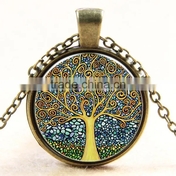 XP-TGN-LT-101 Wholesale Pendant Family Glass Colorful Time Gem Life Tree Charm Dome Cabochon Necklace For Ladies photo-2