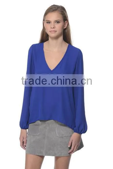 Fashion Sexy Indian Women Long Sleeve V Neck In Blouse Girls Solid Color Casual Chiffon Shirts photo-3
