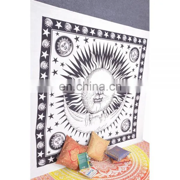 Balck and White Sun Pattern Indian Mandala Tapestry Beach Spread From India Jaipur