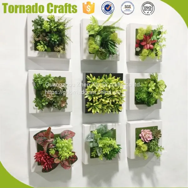 White Creative 3d Metope Succulent Plants Imitation Wooden Photo Frame Wall Decor Artificial Green Decoration photo-4