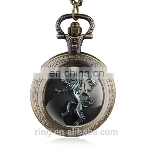 Game of Thrones Pocket Watch Glass Lion Pendant Bronze Pocket Watch photo-3