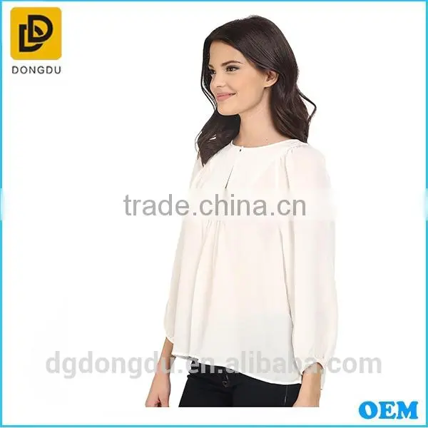 2016 Custom Latest Design White Casual Summer Blouse for Women photo-3