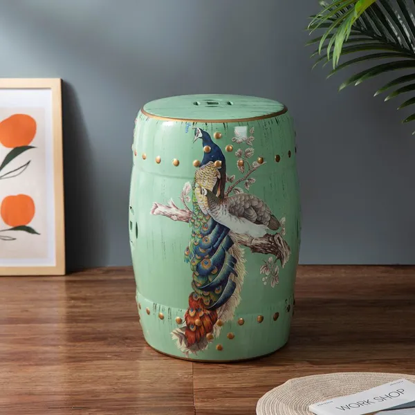 Chinese New Style Birds Flowers Trees Painting Classic Ceramic Drum Stool For Dressing Table photo-3