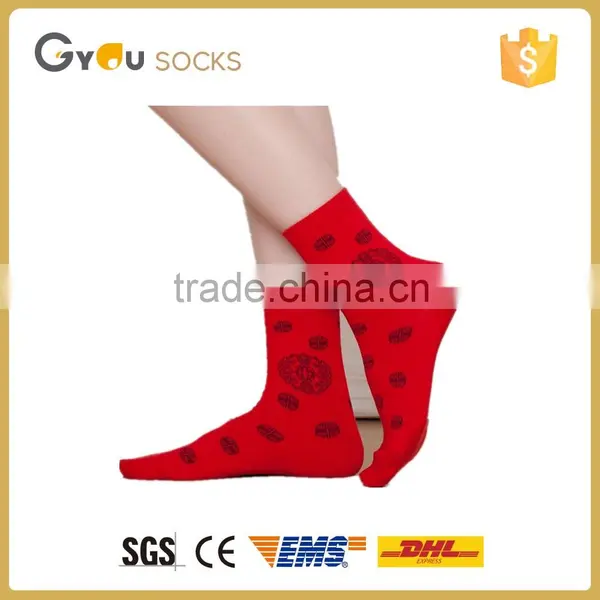 Chinese Style Winter Women Hot Red Knitted Cotton Socks OEM