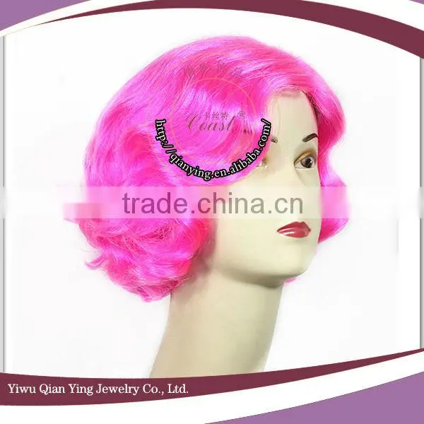 Cheap Womens Celebrating Pink Short Curly Party Wigs photo-2