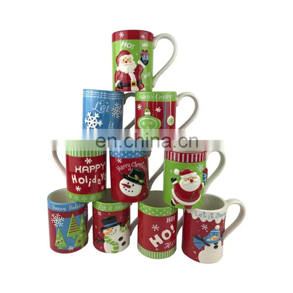 New Factory Custom Hand Painted Father Snowman Santa Claus Design Merry Merry Christmas Ceramic Dolomite Coffee Cups Mug