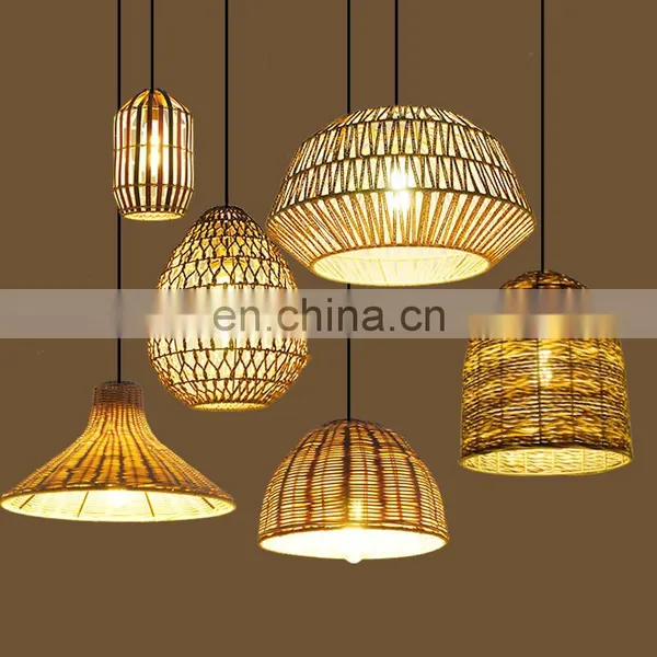 Plafond Living Room Home Decor Wicker Housing Woven Decoration Vintage Covers Shades Hanging Ceiling Bamboo Rattan Pendant Lamp