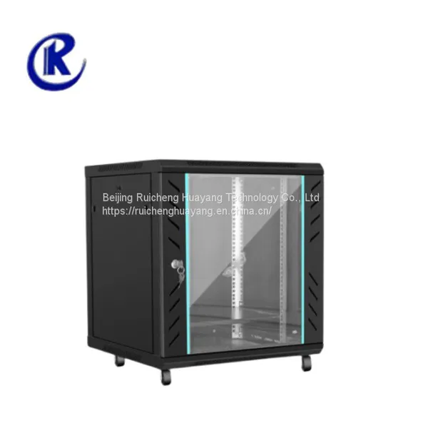 12U Height 700 Width 600 Depth 600 Black Four-door Small Wall-mounted Dual-purpose Switch Router Cat Personal Office Network Monitoring Cabinet