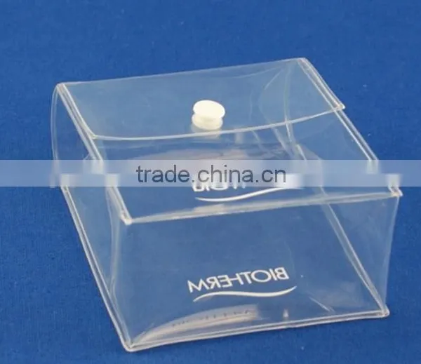 Wholesale cheap price clear pvc plastic bag with snap button small clear plastic cosmetic bag with snap botton