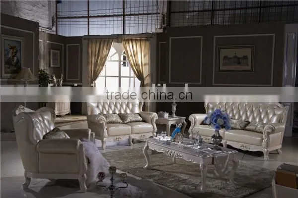 Home Living Room Furniture/ 1+2+3 Leather Sofa Set/ Leather Sex Carved Sofa Set L368