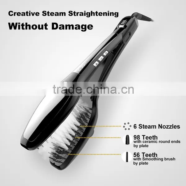 New Arrival Professional Electric Hot Air Brush Digital LCD Brush Steam Hair Straightener photo-2