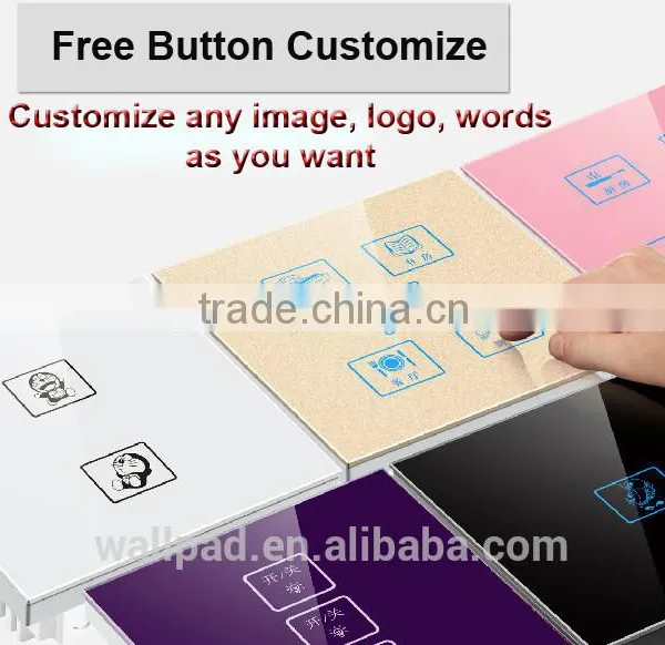 2015 Wallpad Customize LED UK Black Waterproof Crystal Glass Touch Switch 110~250V 4 Gang 2 Way 3 Way Touch Light Wall Switch photo-2