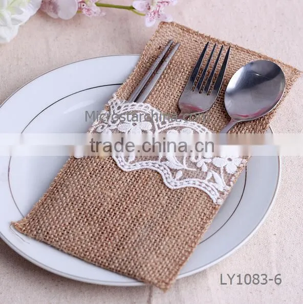 IN STOCK HandMade Wedding Natural 27*18cm Burlap Holder Pocket photo-4