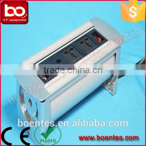 Conference Table Socket for Aluminum Silver Desktop Manual Rotating Power Socket With Switch photo-5