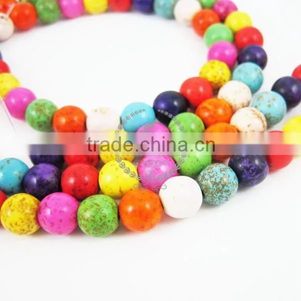 1 String 15inch 6-8mm Vintage Mix Color Dyeing Turquoise Kawaii Round Unique Beads 3010015 photo-2