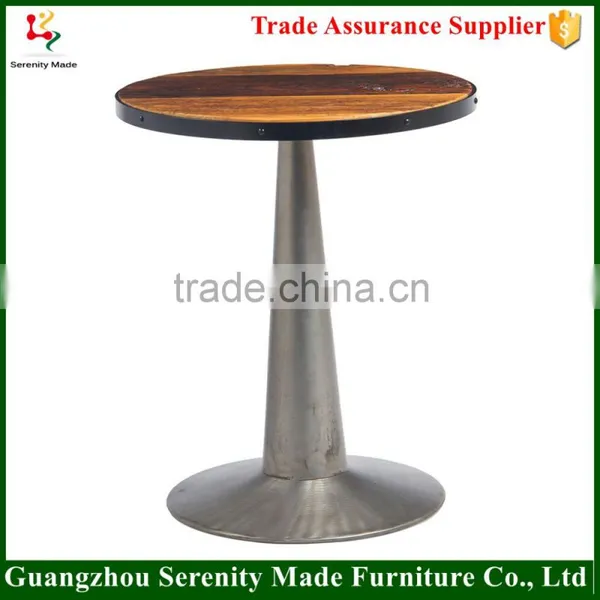 2016 New Items Round Wooden Top Coffee Table Design With Iron Table Base
