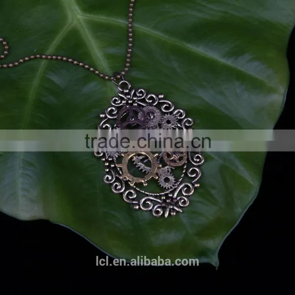 New Design Steampunk Gear Cameo Pendant Statement Necklace 2015 Yiwu Fashion Imitation Jewelry Hot Sale photo-2