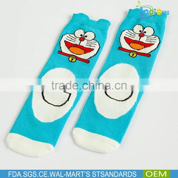 Cheap Best Quality Girls Knee High Socks Cartoon Blue Cat Long Socks for 0-6 Years photo-4