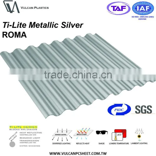 Taiwan Made Opaque Silver Polycarbonate Corrugated ROMA Sheet (Ti-Lite Metallic Silver ROMA) photo-6