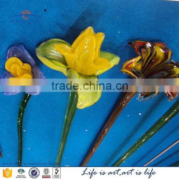 Vintage Green Stem Murano Hand Blown Blue Art Glass Flower photo-5