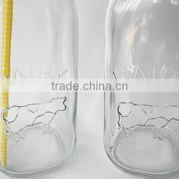 Cow Embossed Circleware Glass Beverage Milk Bottle With Metal Cap photo-4
