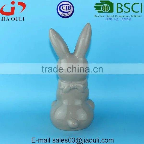 BSCI Audit Factory EASTER Decorative Bunny Glazed Grey/white Ceramic Rabbit Figurines, Ceramic Animal Figurines photo-4