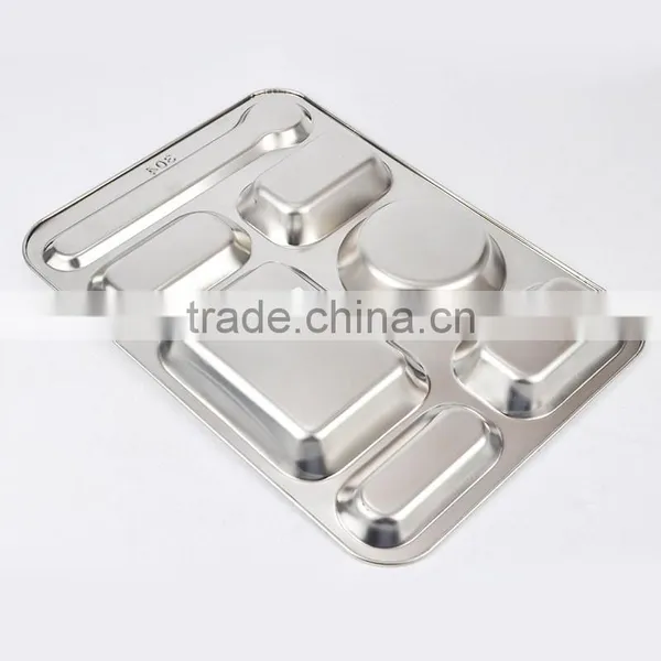 Stainless Steel Canteen Serving Tray /Dinner Fast Food Plate With 4 Compartments photo-2