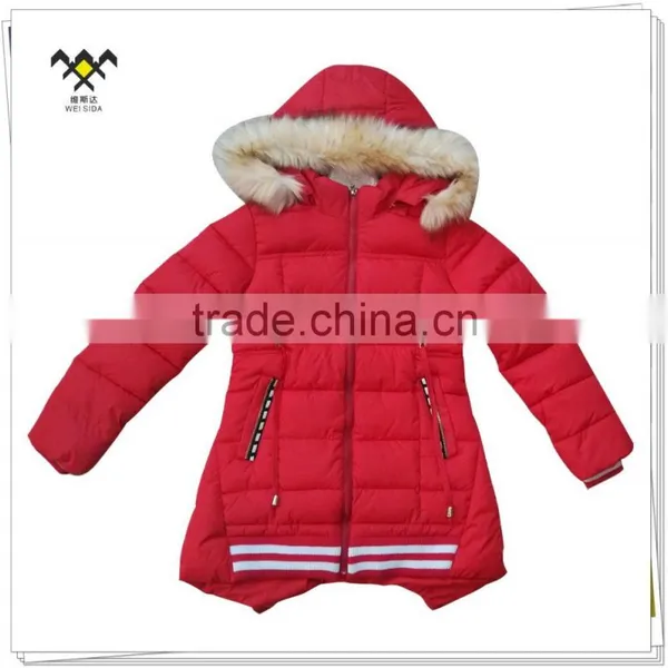 2016 Hooded Super Long Girls Red Zipper Jacket