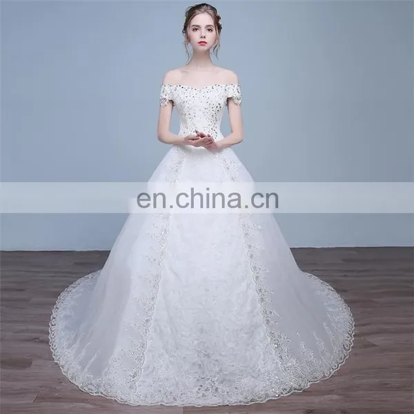 HS1626 2017 Long Train Puffy Bridal Ball Gown Sequined Embroidery Crystal Wedding Dress From China photo-4