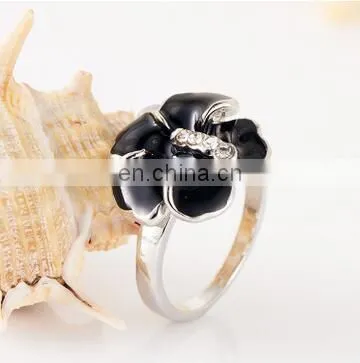 Classic Genuine Austrian Crystals Sample Sales Platinum Plated Black Flower Ring Jewelry Party OFF photo-4