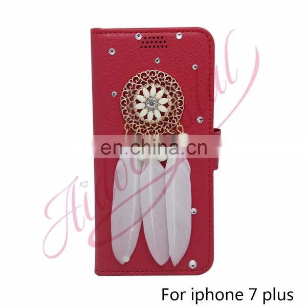 Aidocrystal Cell Phone Cases Covers i7 Red Leather Stand Flip Wallet For Apple IPhone 7 / 7 Plus Mobile Case With Card Slot