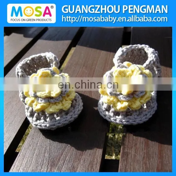 2014 Newborn Girl Sandals, Baby Girl Summer Slippers Sandals ,Grey Yellow Flowers Shoes Knitted