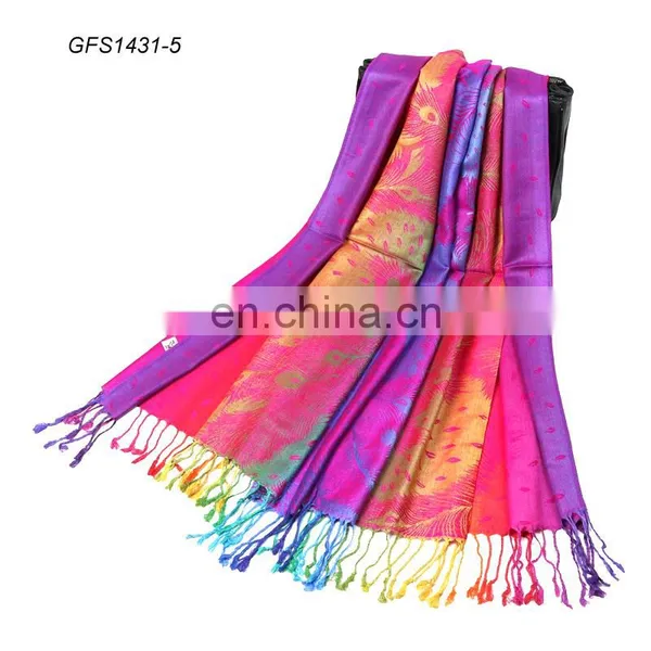Women Shawl Style Polyester and Cotton Blend Colorful Feather Scarf photo-6