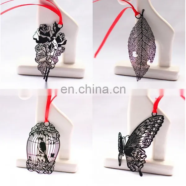 Exquisite Stainless Steel Black Bookmark Leaf Rose Flower Personalized Craft Metal Bookmarks With Factory Price