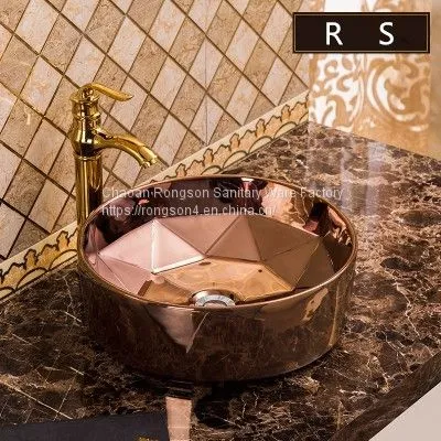 Wholesale Chinese Chaozhou Bathroom Countertop Luxury Modern New Design Competitve Price Golden Ceramic Round Washbasin photo-2