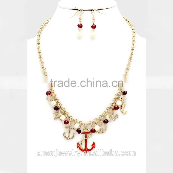 Latest Design Multi Charm Anchor Necklace Nautical Sea Life Themed Starfish Necklace