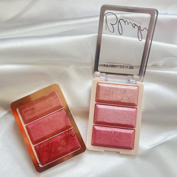 OEM Make up Blusher Bronzer 3 Color Palette Contouner Highlighter Red Cheeks With Glossy Face Powder El Rubor De Maquillaje photo-4